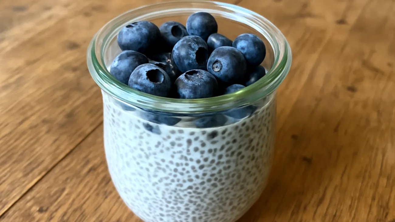 Budino di semi di chia con latte di mandorle e mirtilli"