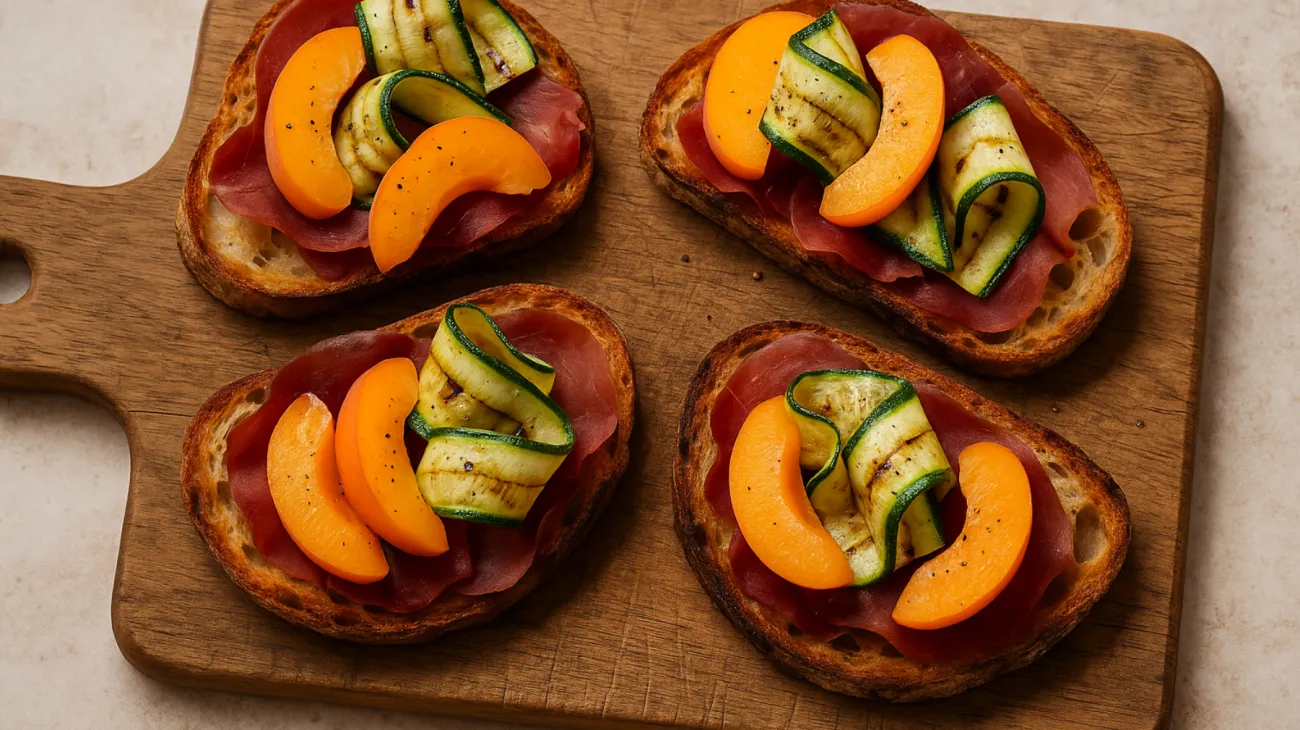 Pane casereccio bresaola zucchine grigliate albicocche"
